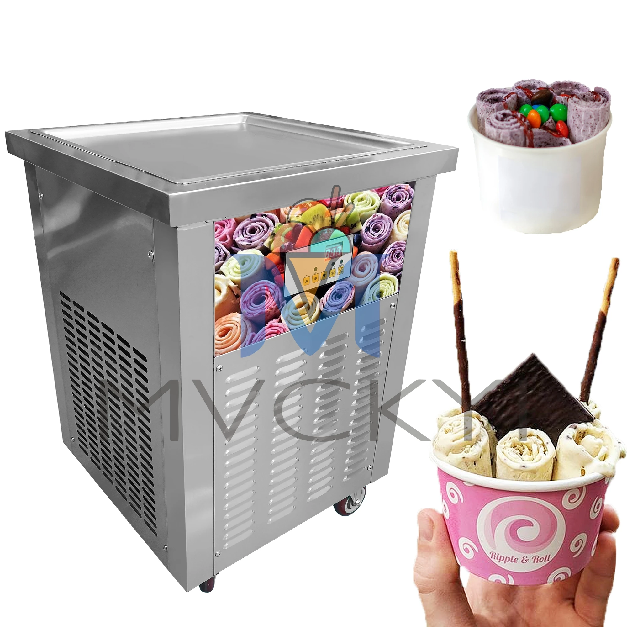 

Mvckyi USA DDP Single Square Pan 22 Inch Roll Ice Cream Machine Stainless Steel Home Batch Freezer Gelato Maker