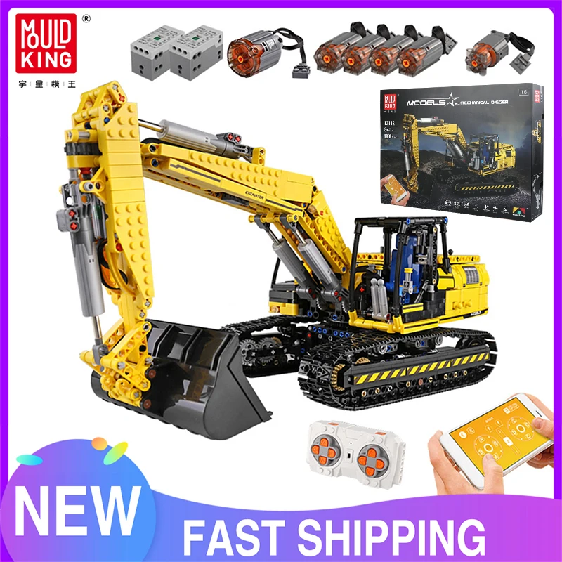 MOULD KING 13112 Technical Car Toys The MOC-2513 APP&RC Motorized Excavator Model Building Blocks Bricks Kids Christmas Gift