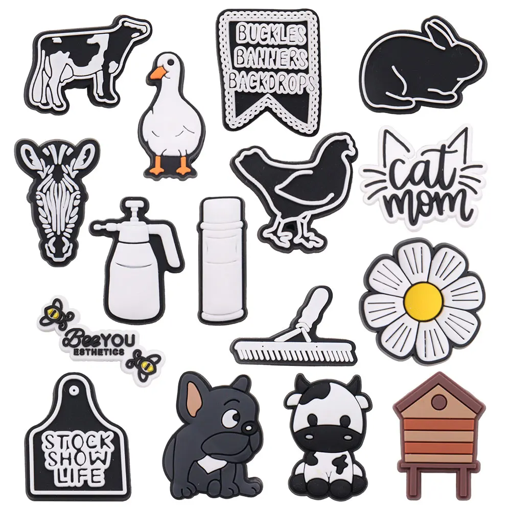 50Pcs Wholesale PVC Cute Animals Rabbit Cow Stock Show Life Garden Sandals Buckle Fit Children Lovely Charms