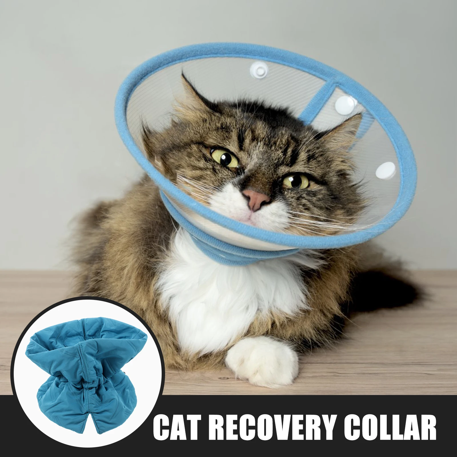 

1pcs Cat Elizabeth Collar Shallow Blue Kitten Cone Adjustable Recovery Collars after Surgery Comfortable Polyester Donut Cat