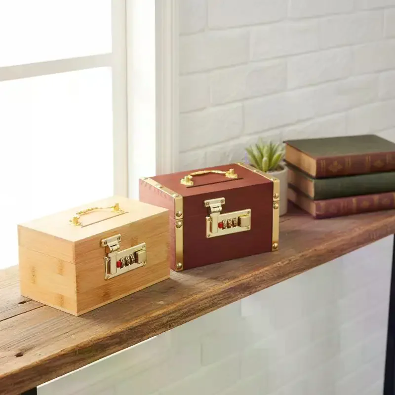 Wooden Combination Lock Treasure Box - Adult Bank with Secure Lock, Decorative Savings Box for Home Storage, Anti-Theft Gadget