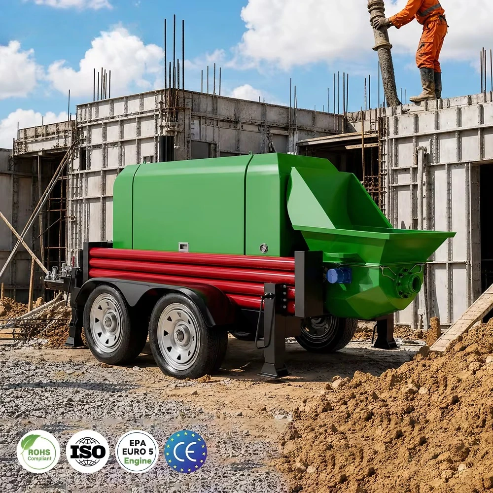 Australian Mobile Trailer-mounted Diesel-powered 15-20 Cubic Meter Per Hour 110 Meter Per Hour Vertical Concrete Pump