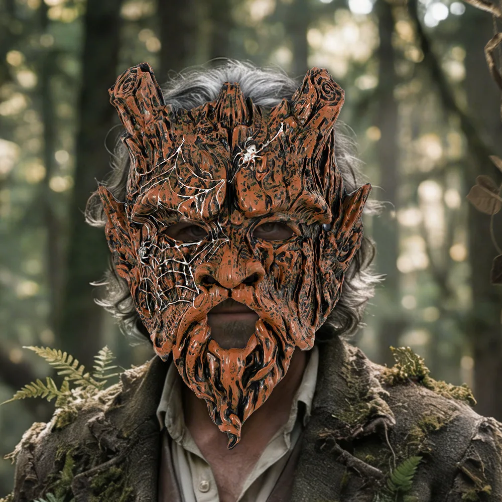Halloween Cosplay Tree Demon Mask Latex Forest Spirit Mask Show Props Masquerade Carnival Party Fancy Dress Spider Web Decor