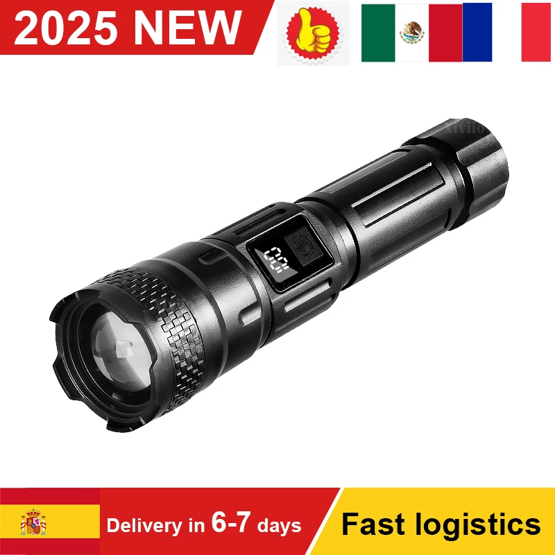 

Rechargeable Led Flashlight XHP50 Wick Zoomable Super Powerful Flashlight Outdoor Lighting Tactical Lantern Hiking Camping Torch