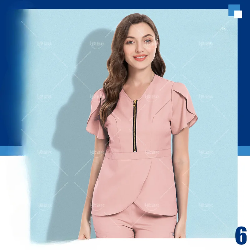 Ropa de trabajo para salón de belleza para mujer, uniformes de Spa de manga corta, dentista, enfermera, ropa de trabajo