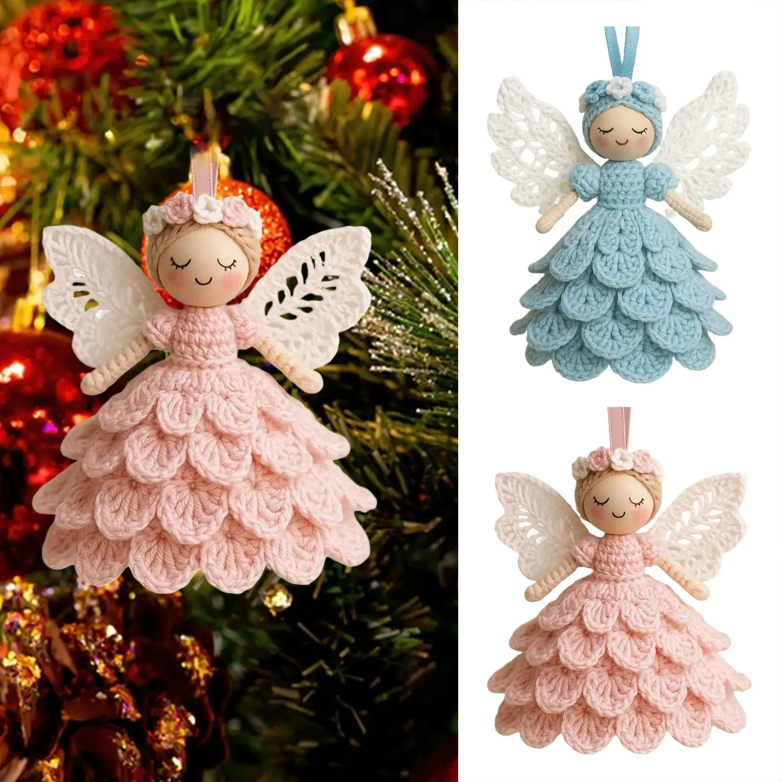 زخرفة الملاك اليدوية زينة قابلة لإعادة الاستخدام لعبة الكروشيه دمية الملاك زينة لشجرة عيد الميلاد عيد ميلاد عطلة الفتاة هدية