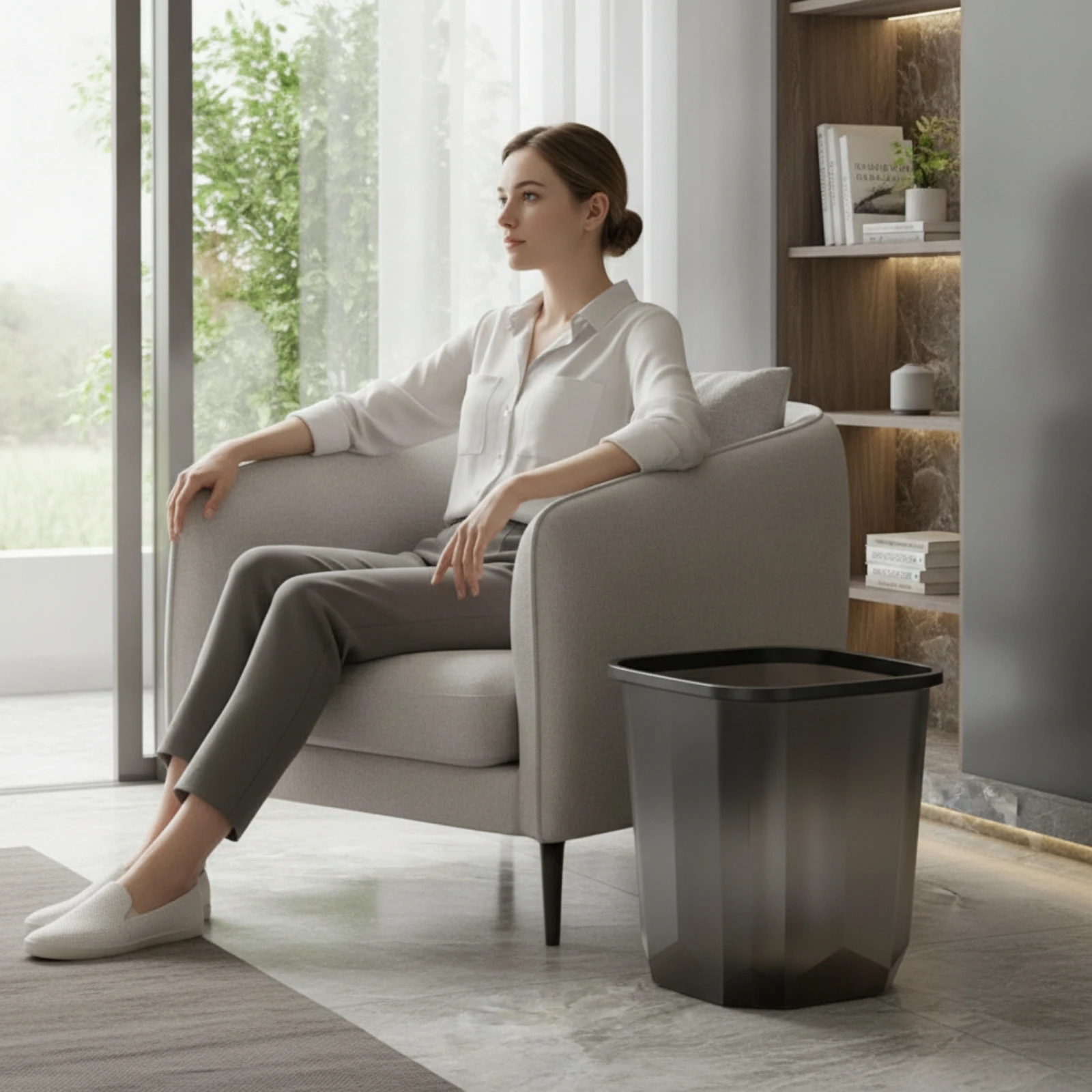 Trash Bin with Press Collar Compact Plastic Trash Bin Plastic Waste Container Sturdy Garbage Can Press Collar Practical
