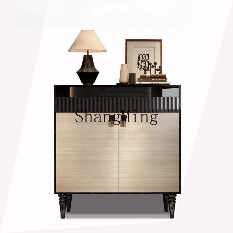 

HJ retro entrance shoe cabinet integrated villa large flat door medium antique high-end solid wood storage large shoe cabinet