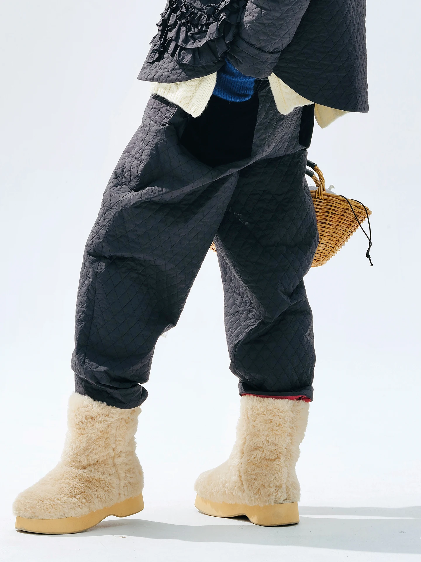 بنطال قطني شبكي مبطن، بنطلون أسود دافئ فضفاض، تخفيف يوميًا، مريح ومجاني 255300 #3