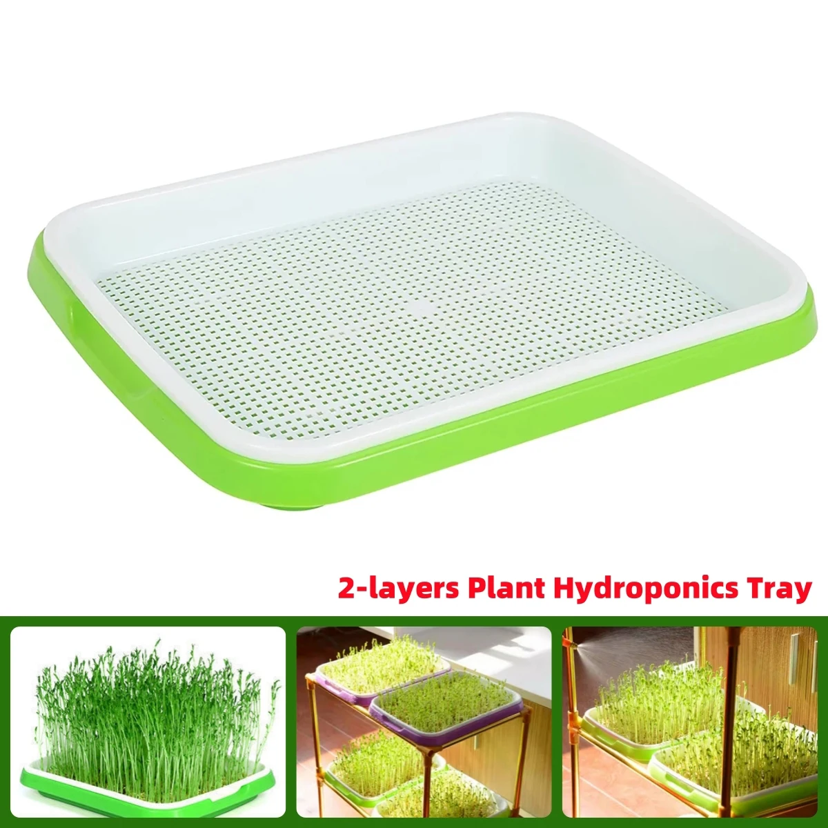 1Pc 2-layers Plant Hydroponics Tray Breathable Durable Garden Balcony Vegetable Wheat Seedling Plate Seed Sprouter 30x23.5x3.5cm