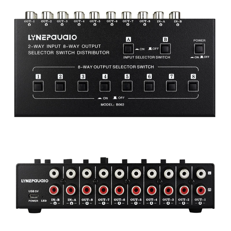 2 In 8 Out Audio Frequency Signal Selector Shift Device Support 2 Sets Mix Input And 8 Sets Output RCA Interface