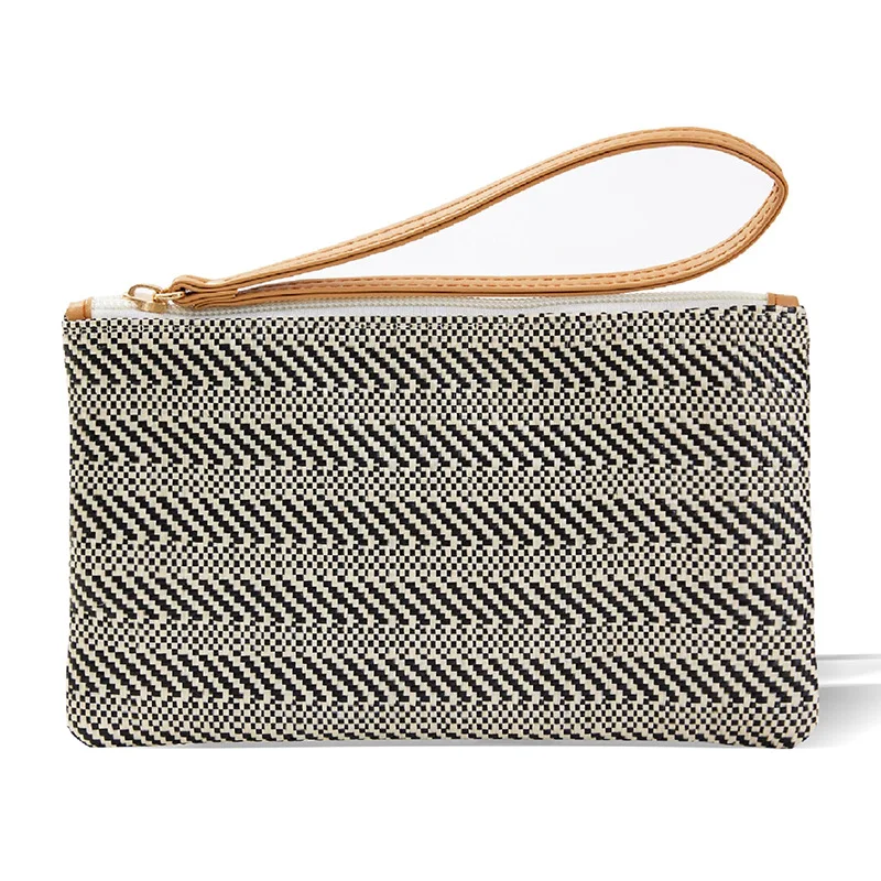 

5pcs Clutch Bags Women Straw Weave Striped Phone Long Beach Bag With Wrist