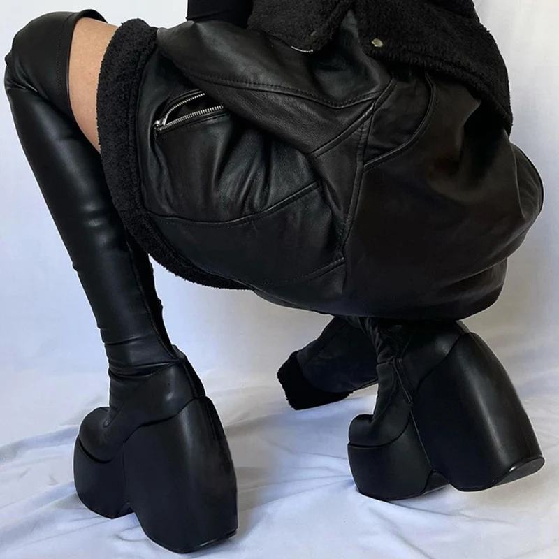 

New Wedges Over-the-Knee Boots Women Round Toe High Heels Women Thick Bottom Platform Shoes Women Botines Mujer Botas Mujer