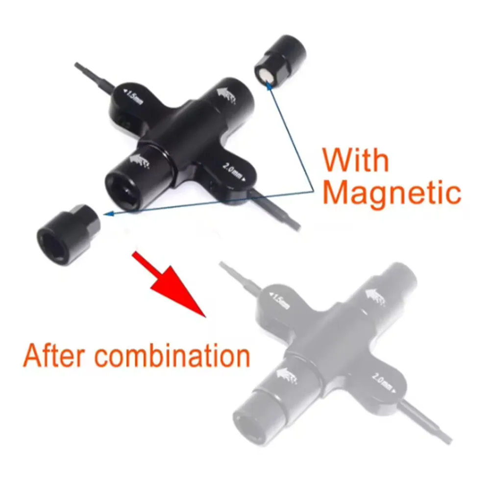 1.5mm/2mm Screwdriver M3 M4 M5 Quad Screw Nut Wrench Built in One Way Bearing Magnetic Tool Propeller Motor Tool for FPV Drone