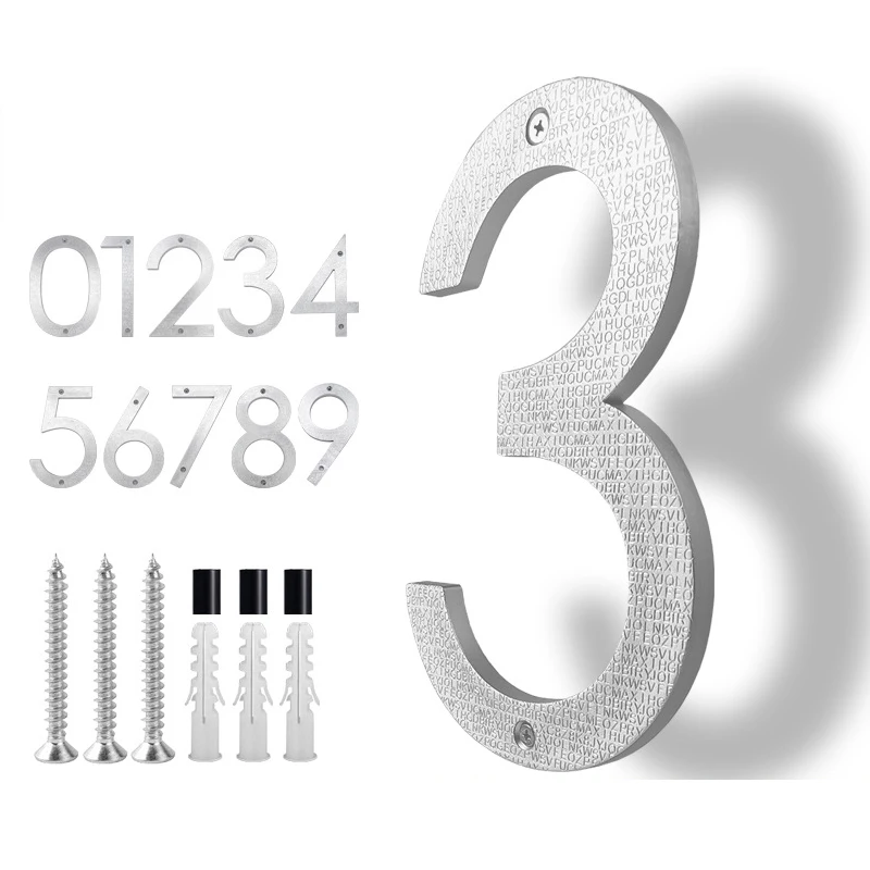 200mm/8 in Floating House Number ABS Silver Relief Numbers Address Sign #0-9 Letters Big Modern Door Plates Home Outdoor Numeros