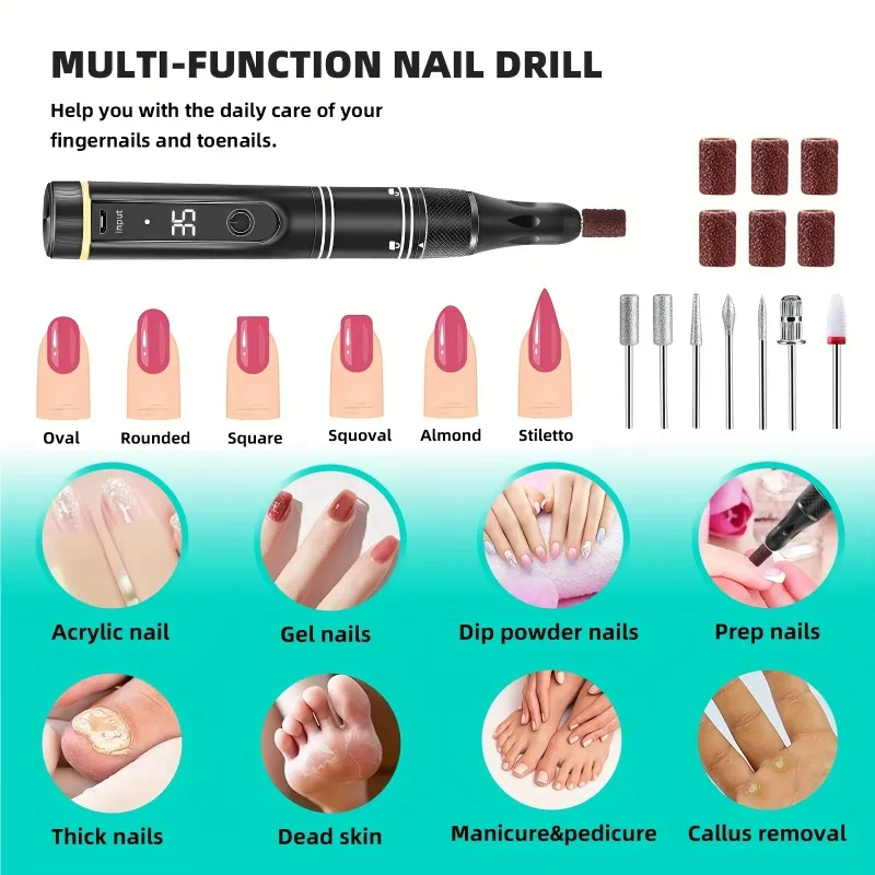 35,000 RPM Rechargeable Electric Nail Drill, Electronic Callus File, and Nail Polisher