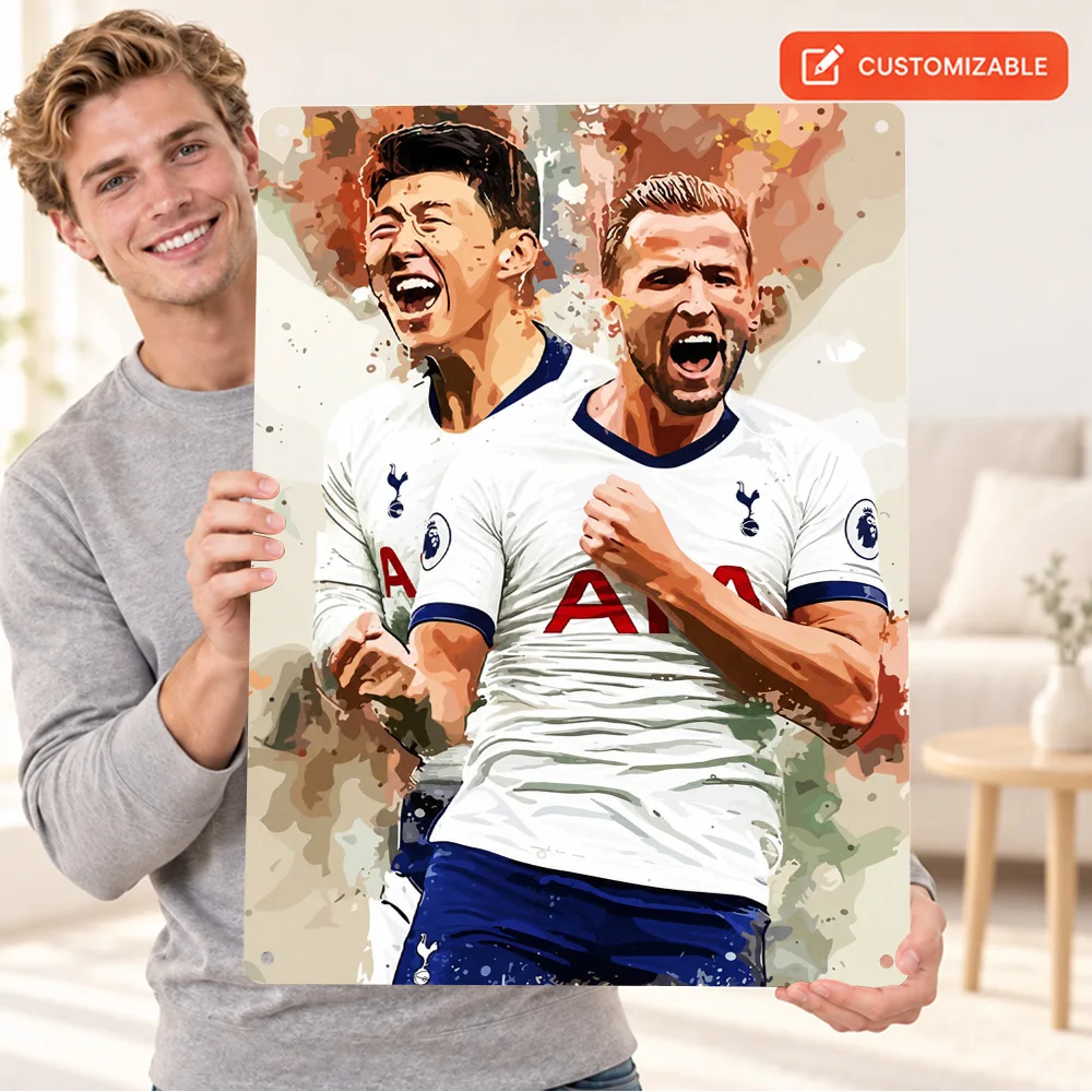 Harry Kane And Son Heung-Min Football Players Aluminum Poster Personalized Metal Sign Sports Photography Wall Art For Man Cave
