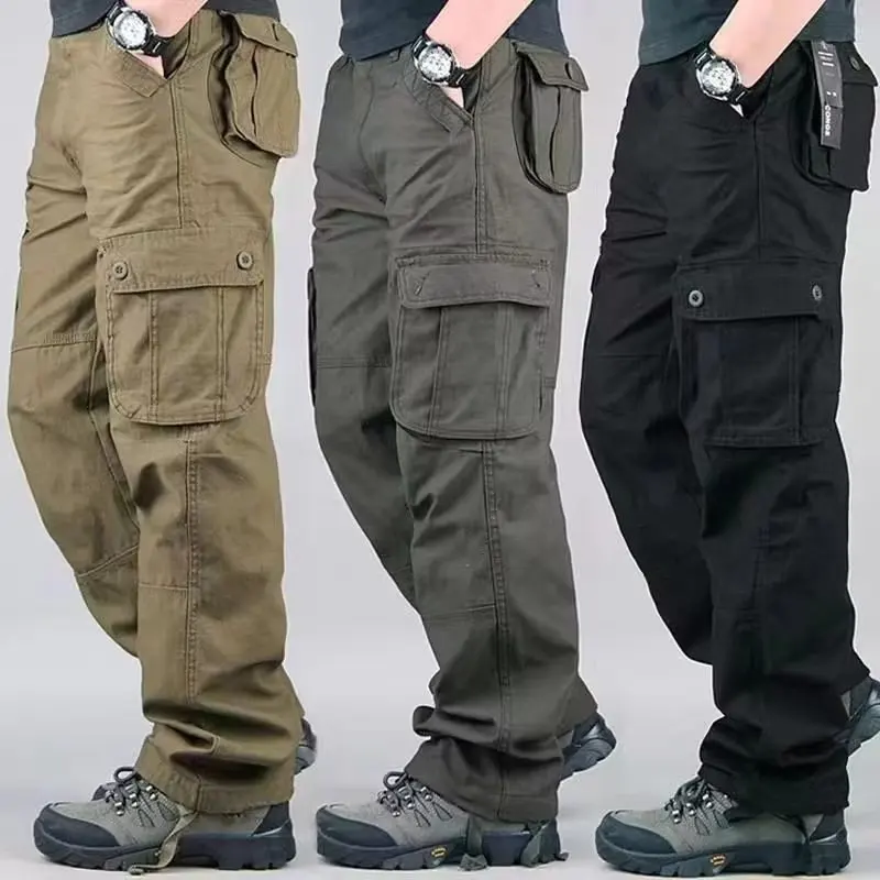 

Men's Multi Pockets Cargo Pants Mens Loose Casual Trousers Overalls Outdoor Work Pants Plus Size Male Hiking Pants