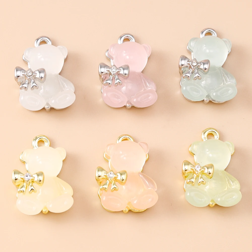 Leslie 5 Stück 13 x 19 mm niedliche zierliche Kristall-Gummibärchen-Charms für Anhänger, Halskette, Armband, Schmuckherstellung, DIY, niedlicher Anhänger, Basteln – Detail 2