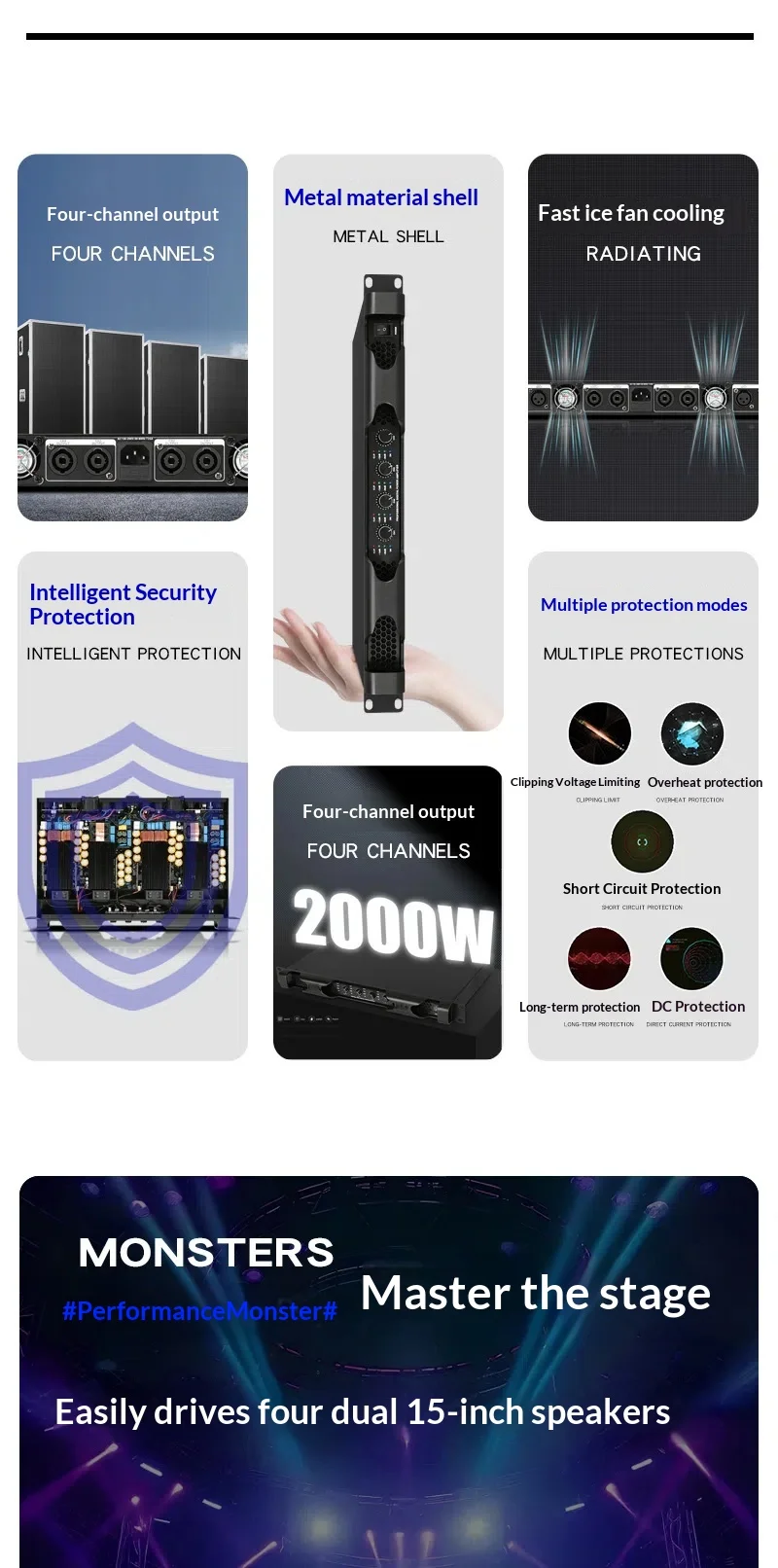 Professional Digital Amplifier 4 Channel Home Outdoor High-power Amplifier Stereo Sound System Pro Audio Class D Amplifier