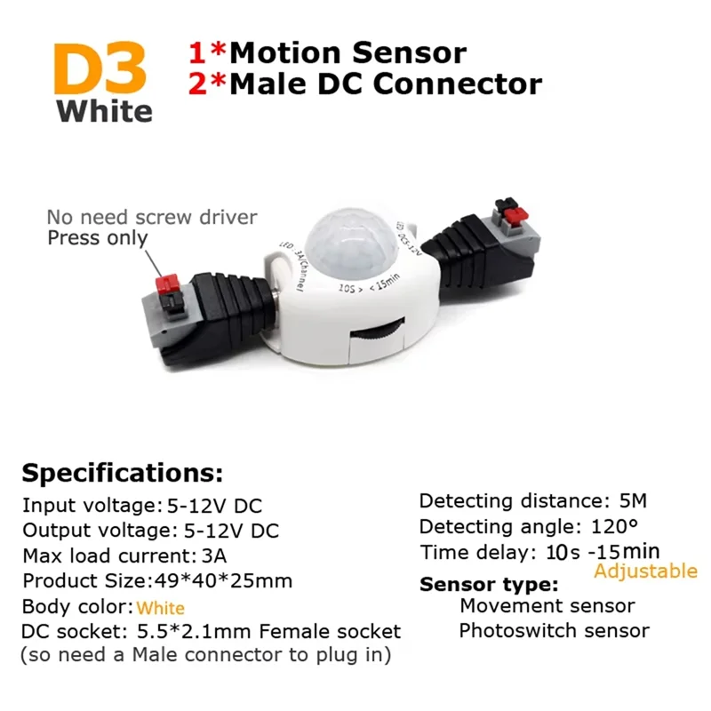 A26F-Motion Sensor Light Switch 5V 12V DC Movement Detector Timer Automatic Switch On OFF LED Strip Light PIR Motion Sensor B