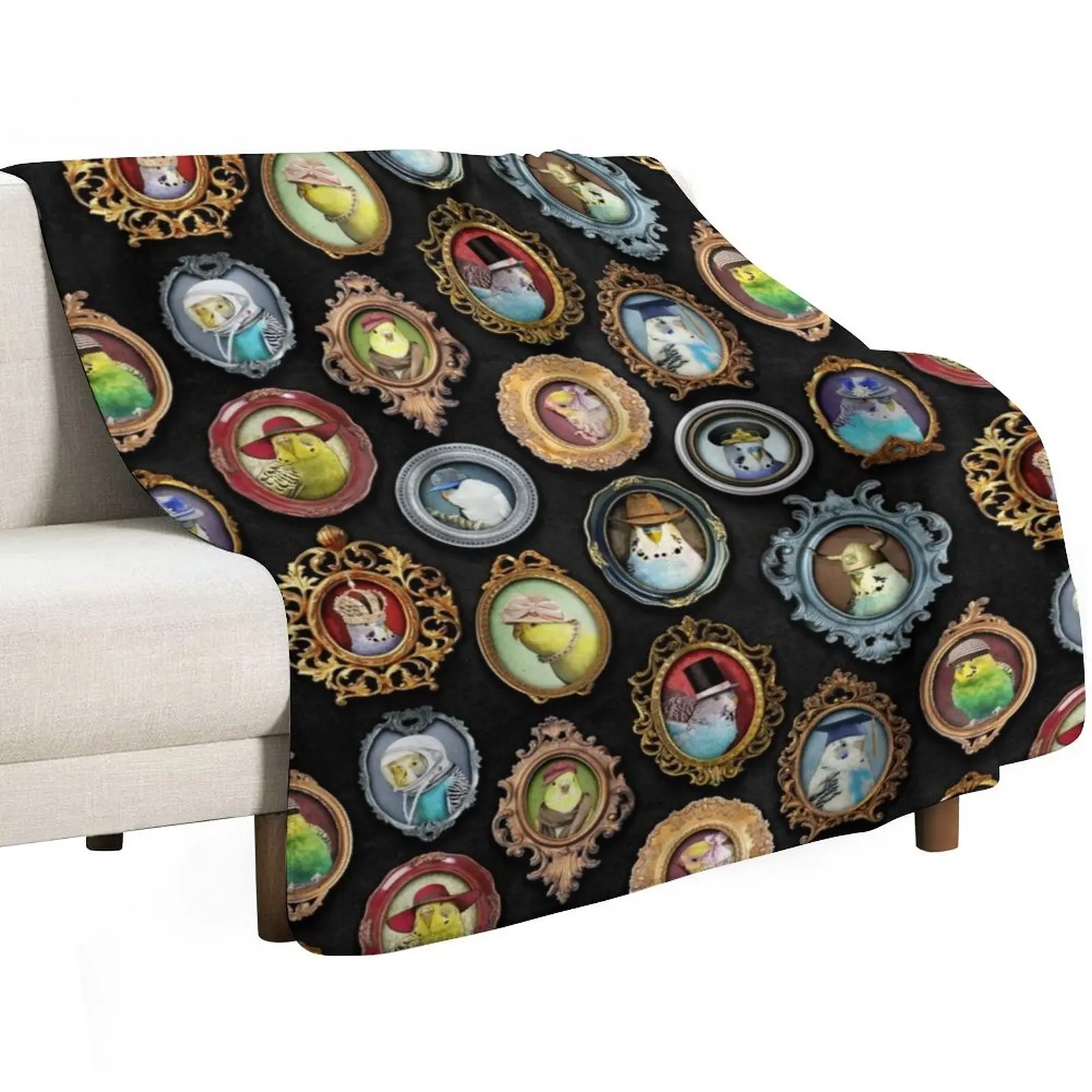 Budgies in Hats Throw Blanket Custom Retros wednesday for babies Designers blankets ands Blankets