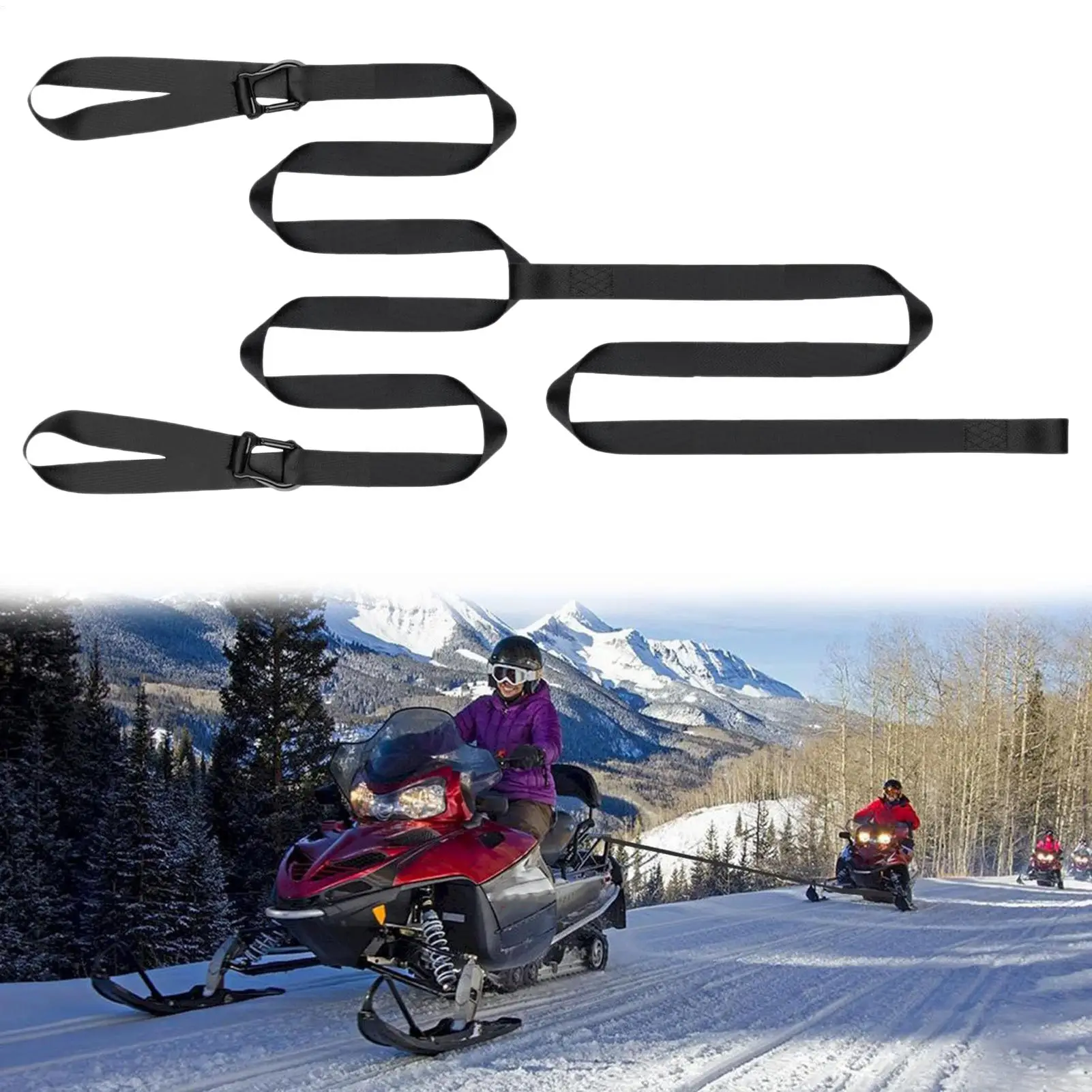 Tow Strap Heavy-Duty Safety Tool With Hook Snowmobile Sled Pull Tow Strap For Winter Off Road Adventures Camping Snowboards