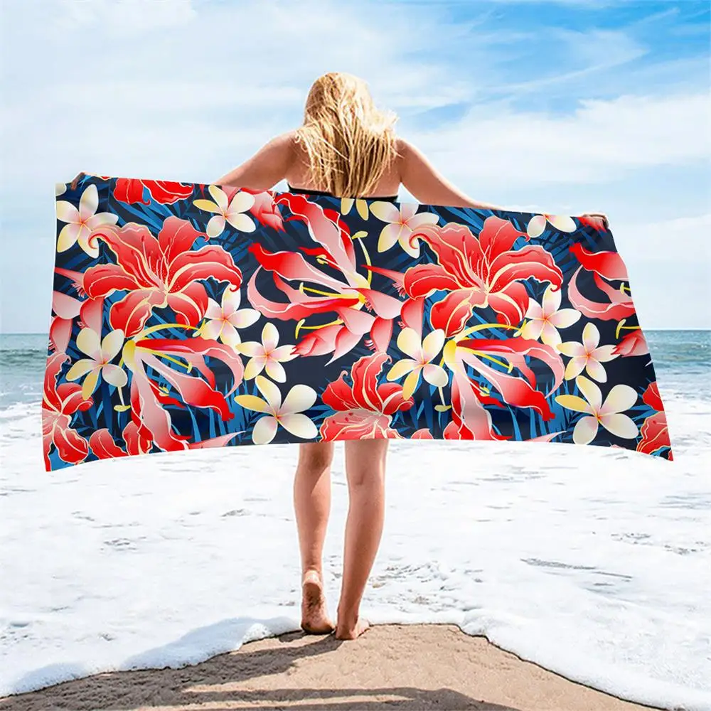 Quick Dry Beach Towels Hawaii Sea Palm Tree and Plumeria Flower Pattern Quick Dry Swimming Travel Towels Bath Shower Women Gifts