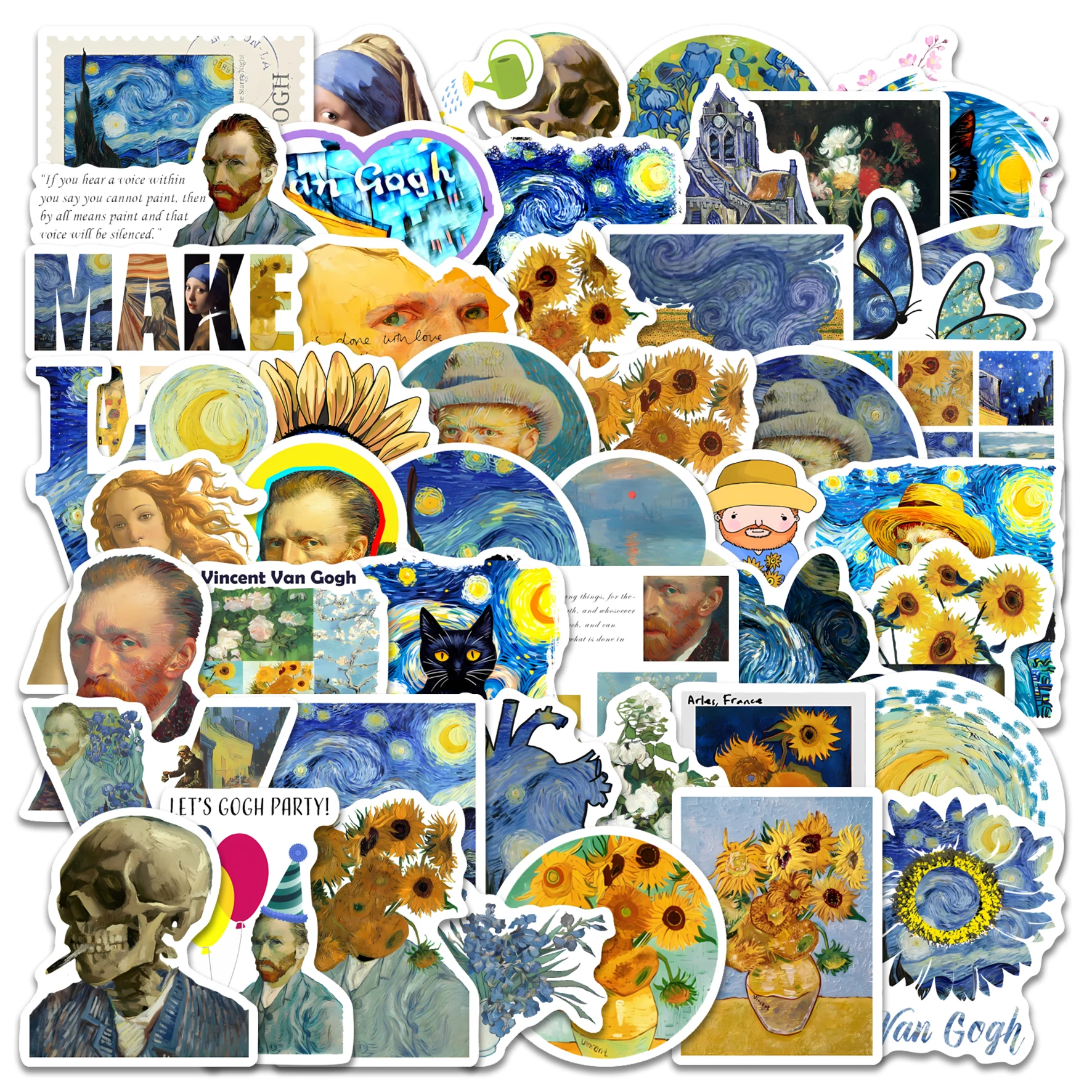50pcs Classic Art Painting Stickers | Van Gogh Starry Night Sunflowers Decals for Laptop, Journal & Water Bottle, Aesthetic Art