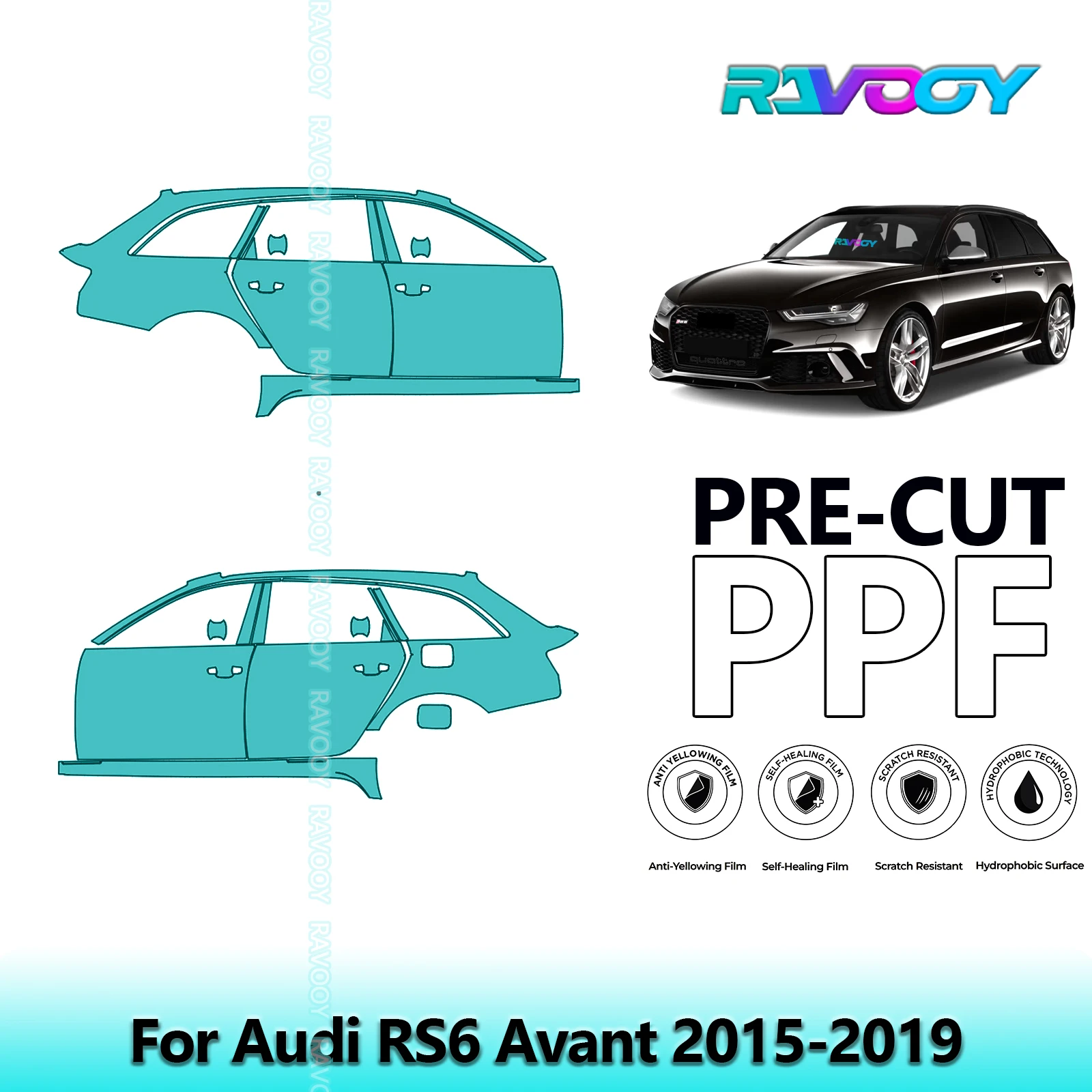 

For Audi RS6 Avant 2015-2019 8.5mil Clear Matte Pre-Cut PPF Door & A/B Pillar Kit TPU Paint Protection Film Set