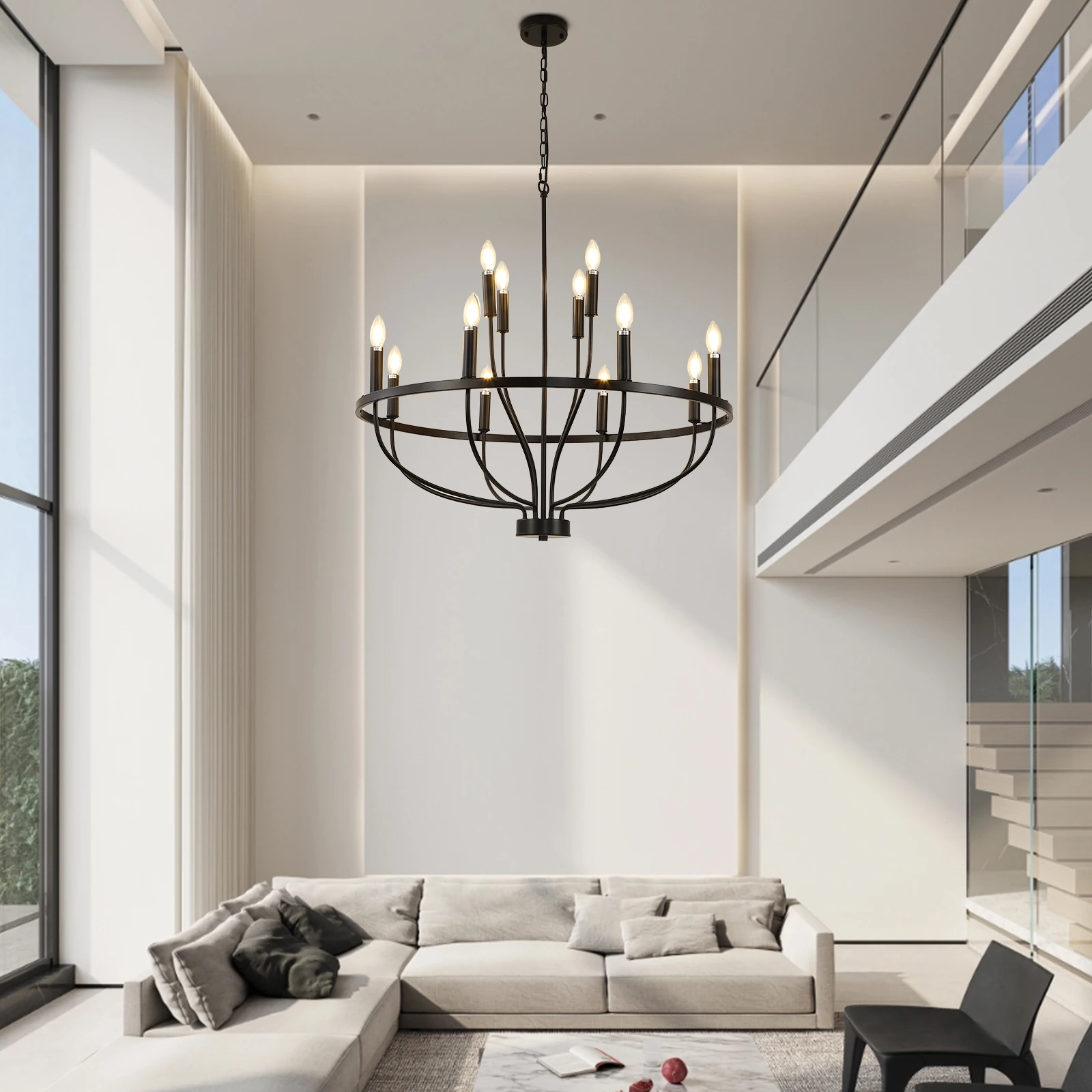 

12 Head Industrial Vintage Black Iron Chandeliers Adjustable Height Loft Pendant Lighting for Home Decor