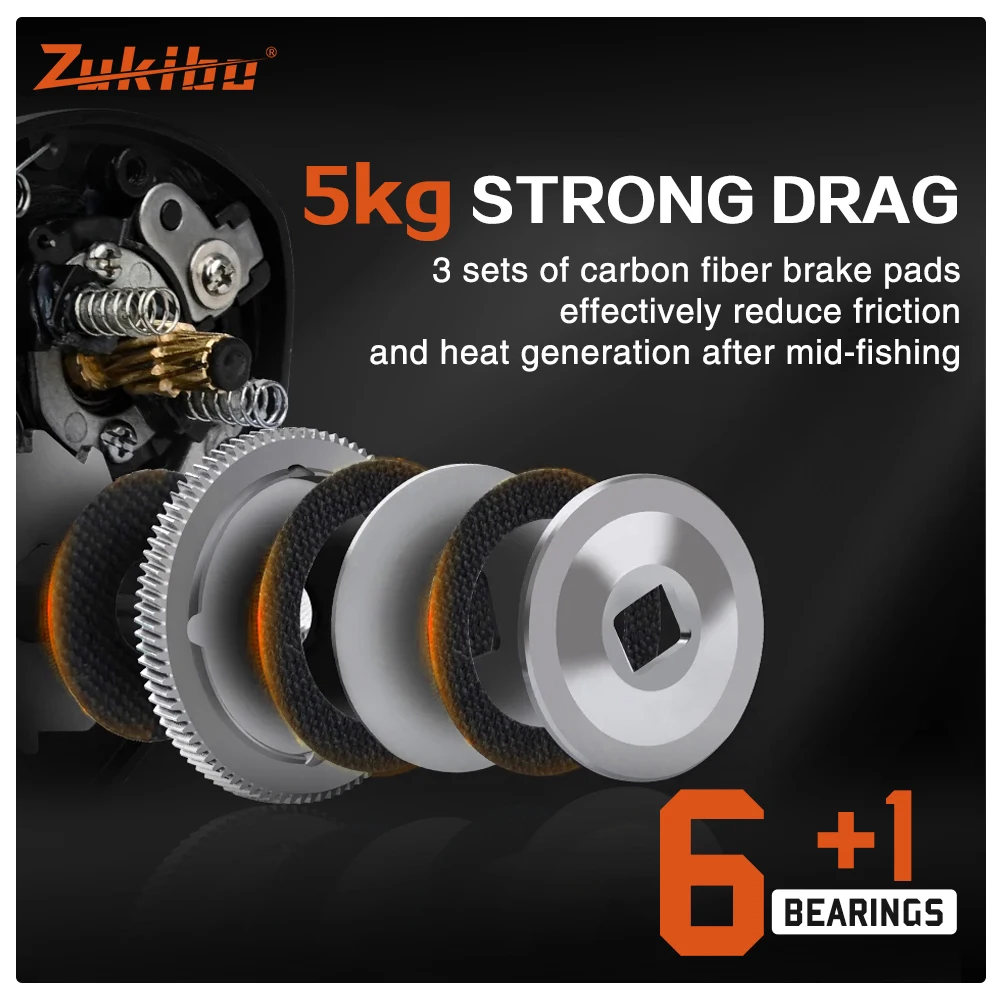 ZUKIBO HONGGUANG 149g Baitcasting Reel 6+1BB Max Drag 5kg Gear Ratio 7.3:1 High Speed Fishing Reel for Bass Saltwater Baitcaster