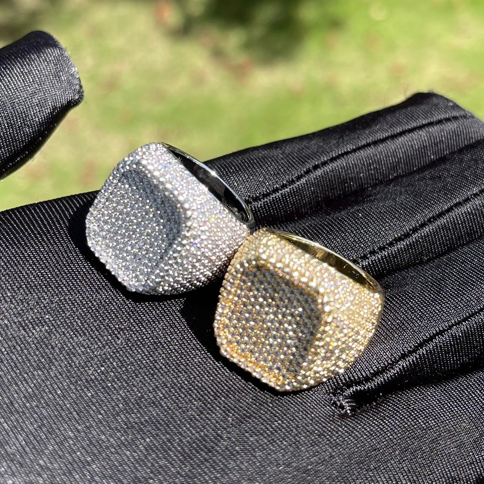 Bubble Letter Iced Out Rings for Men Prong Setting Real Gold Plated Hip Hop Jewelry