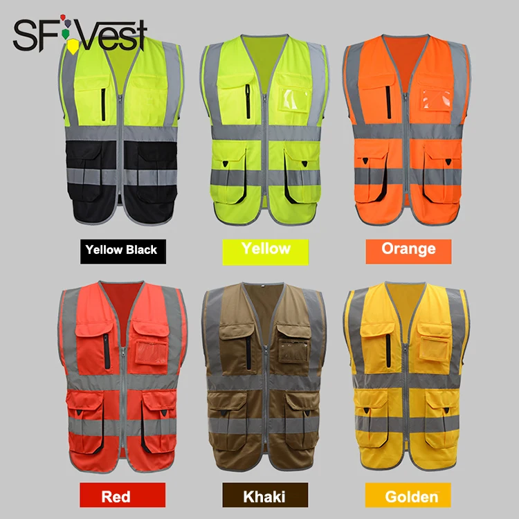 SFvest-uniformes de trabajo de construcción de alta visibilidad, chaleco reflectante de seguridad, Impresión de logotipo de la empresa