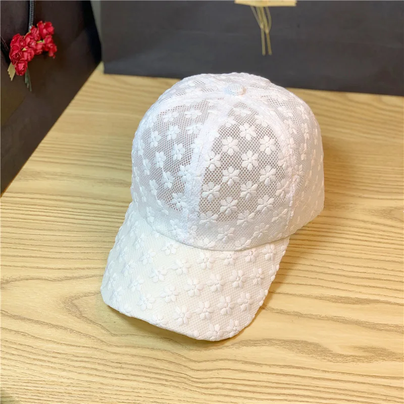 Summer Lace Hat Cotton Baseball Cap for Women Girl Breathable Mesh Snapback Hat Hip Hop Fashion Female Cap Flower Hat Adjustable