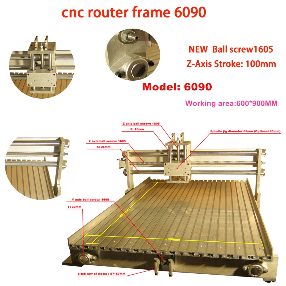 

CNC Router Machine 6090 Frame 600*900mm Ball Screw 1605 Of DIY CNC Engraving Carving And Milling Machine For Metal Wood