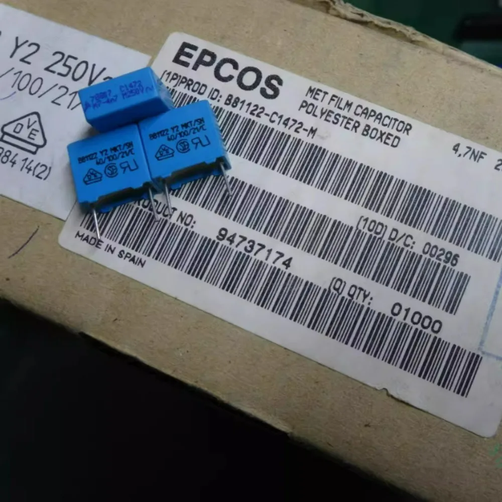 

20pcs/lot EPCOS 0.0047uf/250vAC 4n7 4700pf 4.7nf 472 Brand New Y2 10mm Film Capacitor B81122C1472M