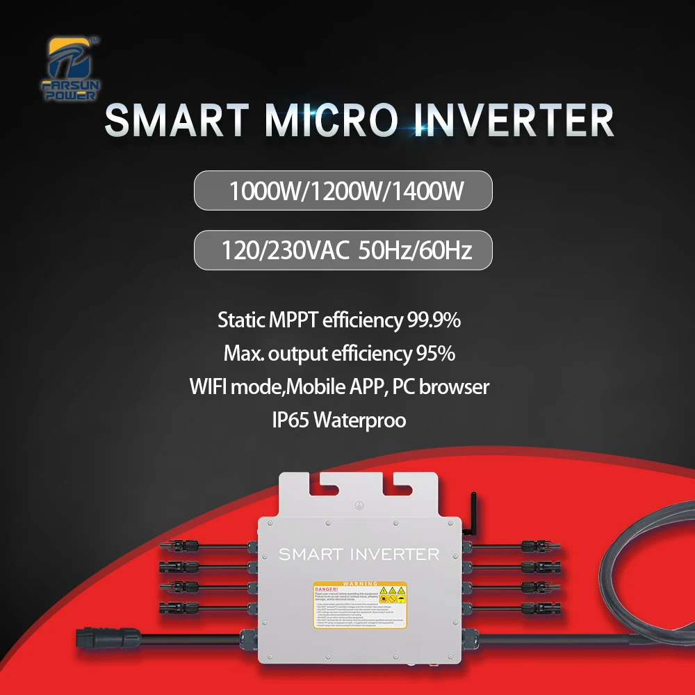 1200W/1400W Smart On-Grid Tie WiFi Micro Inverter Phone APP Remote Monit DC20-60V To AC120V 230V Auto Compatible Solar Invertor
