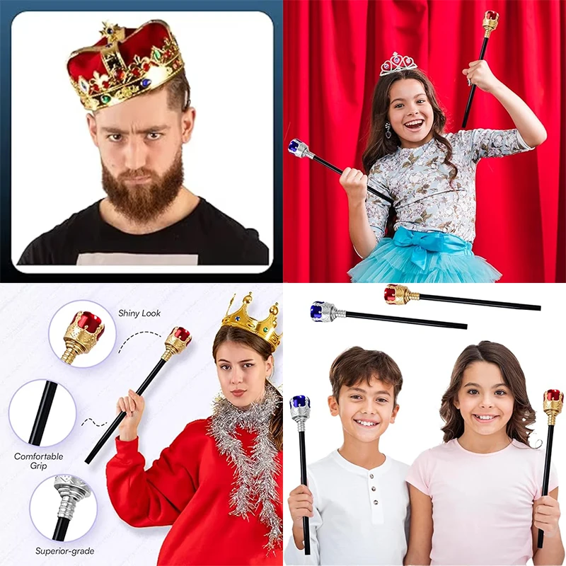 قبعة الملك والصولجان منتجات أداء الأطفال تأثيري الأميرة الأمير قصب تاج عيد ميلاد قبعة الإمبراطور الملكة الصولجان