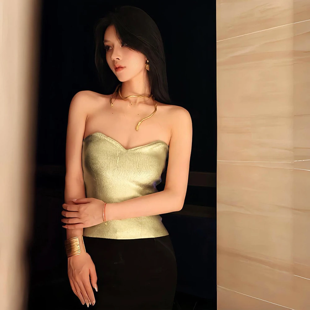 Corset Top Women Tube Vest Women Tube Vest Y2K Sleeveless Skinny Bustier Tube Vest Party Club Backless Bustier