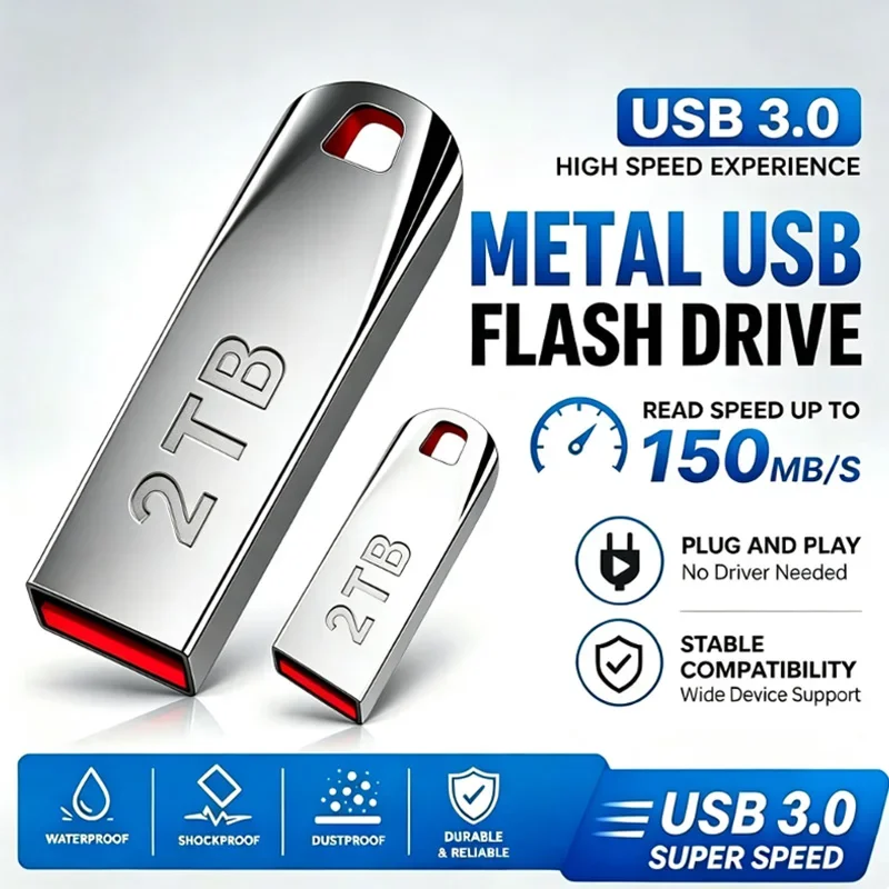 High Speed USB 3.2 Flash Drive 512GB 1TB 2TB Metal Pen Drive Waterproof Pen Drive Fast Data Transfer Memory Stick for Phone Car