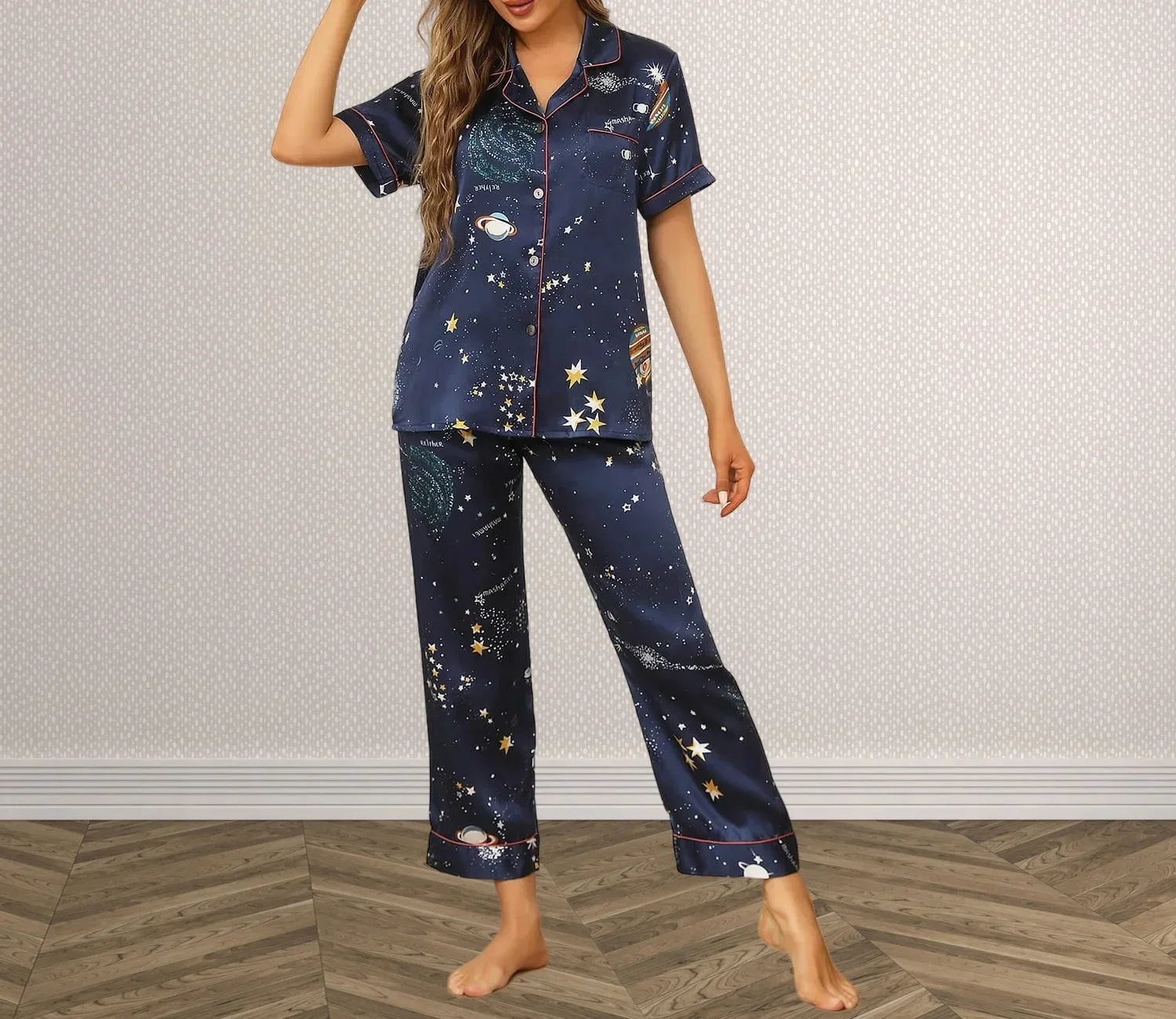 Two Piece Silk Pajamas Set For Women pure Silk Short Sleeves Long Pants Silk PJS pajama sets pijama luxury Sleepwear women's