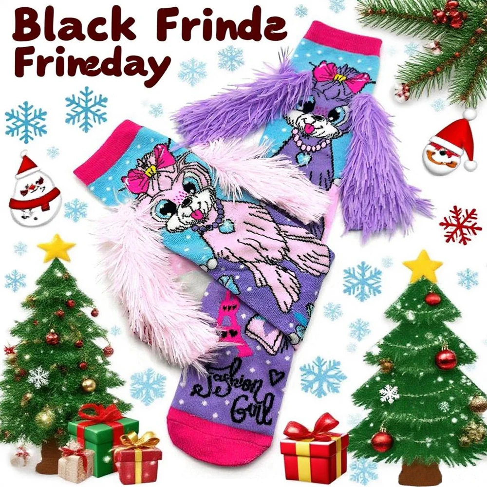 فكرة هدية عيد الميلاد: جوارب ممتعة بطبعة حيوانات للنساء، جوارب لطيفة مع جوارب طويلة للركبة بفيونكة وردية #1
