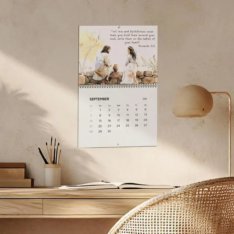 Calendario da parete con versetto della Bibbia Gesù 2025 Calendario della fede cristiana Licenza mensile Regali religiosi ispiratori Calendario da parete di grandi dimensioni