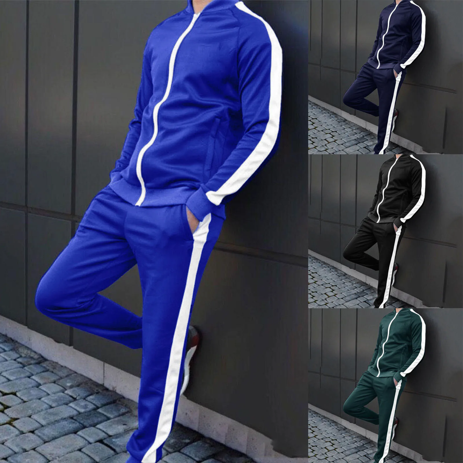 Men 2-Piece Sets Solid Long Sleeved O Neck Sports Suit Elegant Track Suits Pant Sets Hoodies Sports Suits Jogging