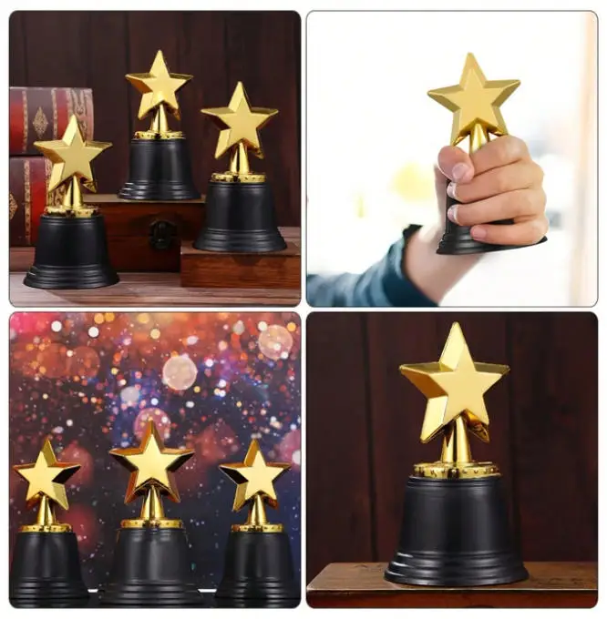 Trofeo de plástico con forma de estrella dorada, 1/6 piezas, adecuado para accesorios, premios, premios de competición, regalos de graduación y recuerdos de fiesta
