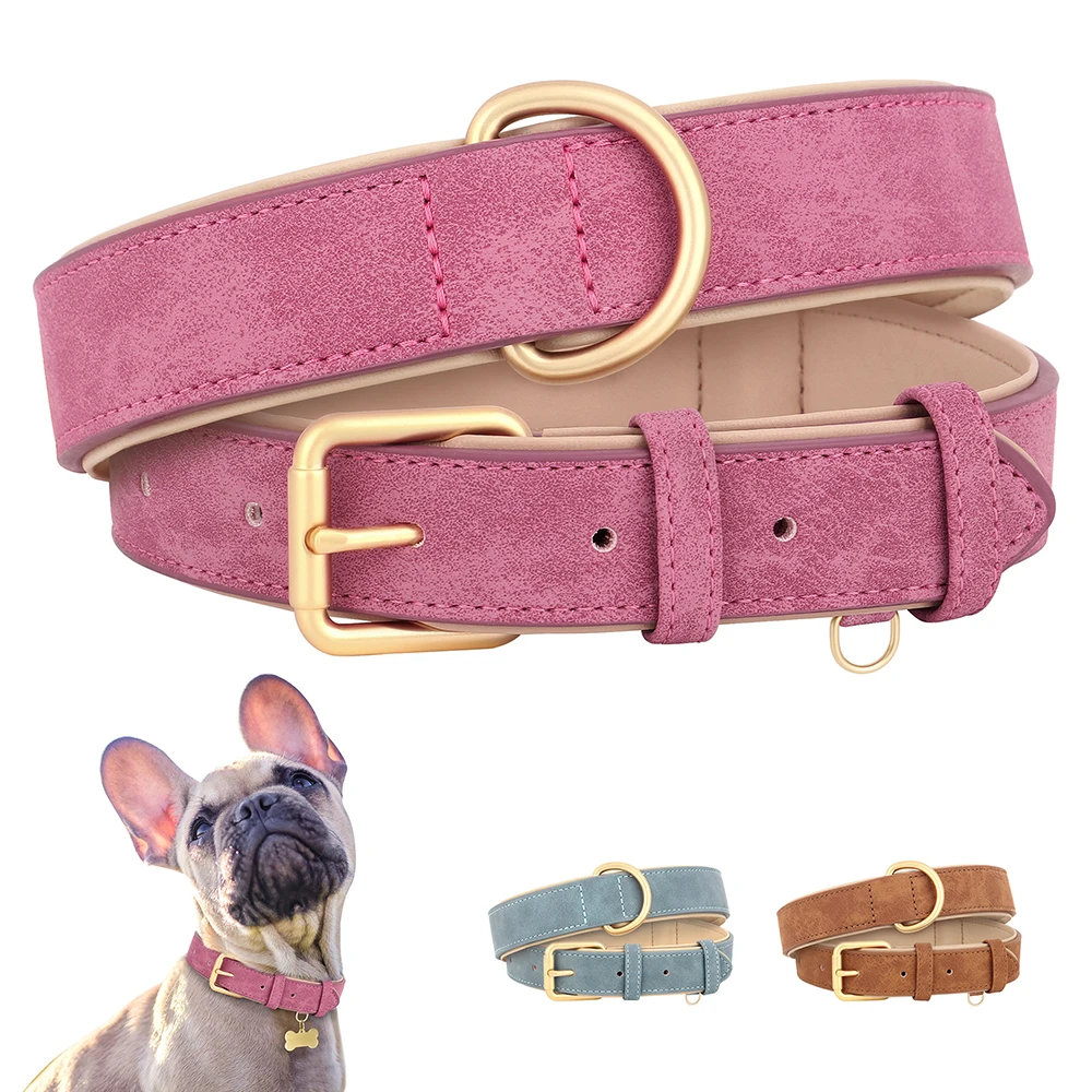 Collar acolchado de cuero suave para Perro, accesorio ajustable y duradero para perros pequeños y medianos, Bulldog, Pug, Pitbull