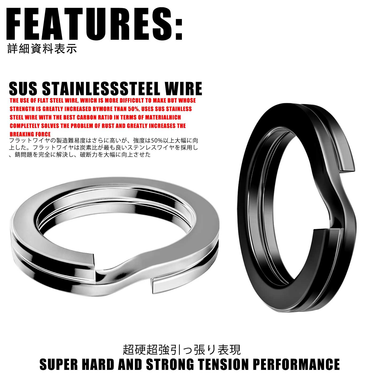 Silver/Black Fishing Split Rings Stainless Steel 3.5-12MM High Strengthen Double Circle Round Snap Pesca Accessories Snap Lure