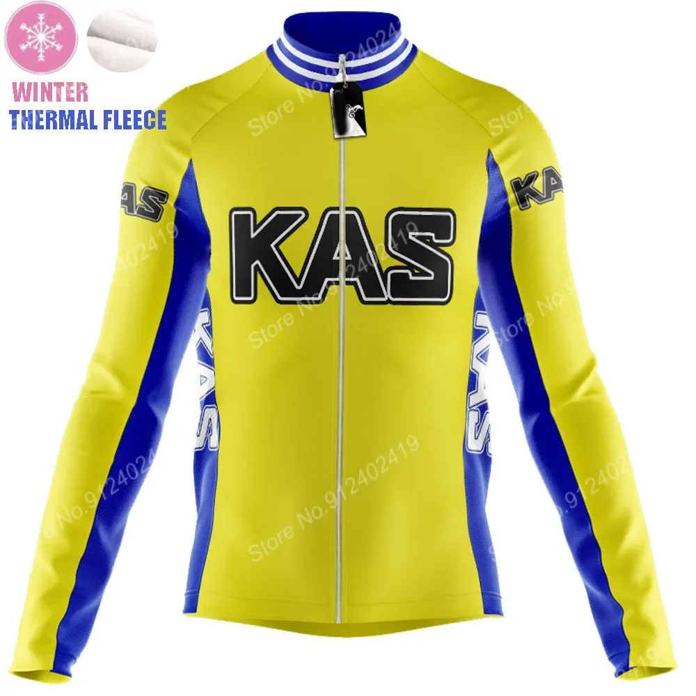 Winter Kas Retro Team 2025 Cycling Jersey Set Mens Cycling Clothing Long Sleeve MTB Bike Road Pants Bib Maillot Culotte