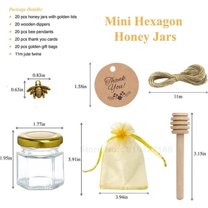 Mini hexagonal glass glass glass, small, golden lid, suitable for baby gifts, party weddings, 10 pcs, 20pcs 8 Main Honey Port Sales - №6